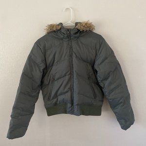 Green New York and  Company Puffer Jacket with a Faux Fur Hood Lining Size